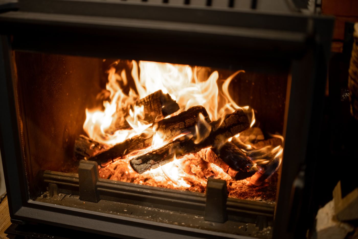 Close-up of flames in a stove